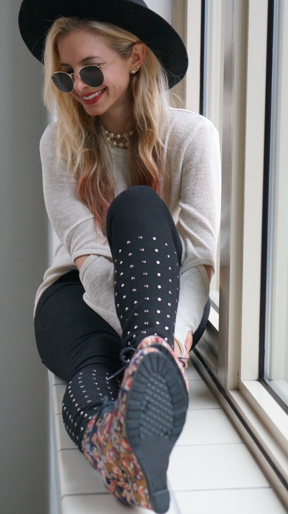 Henry and belle studded jeans and LNA durango elbow cutout sweater