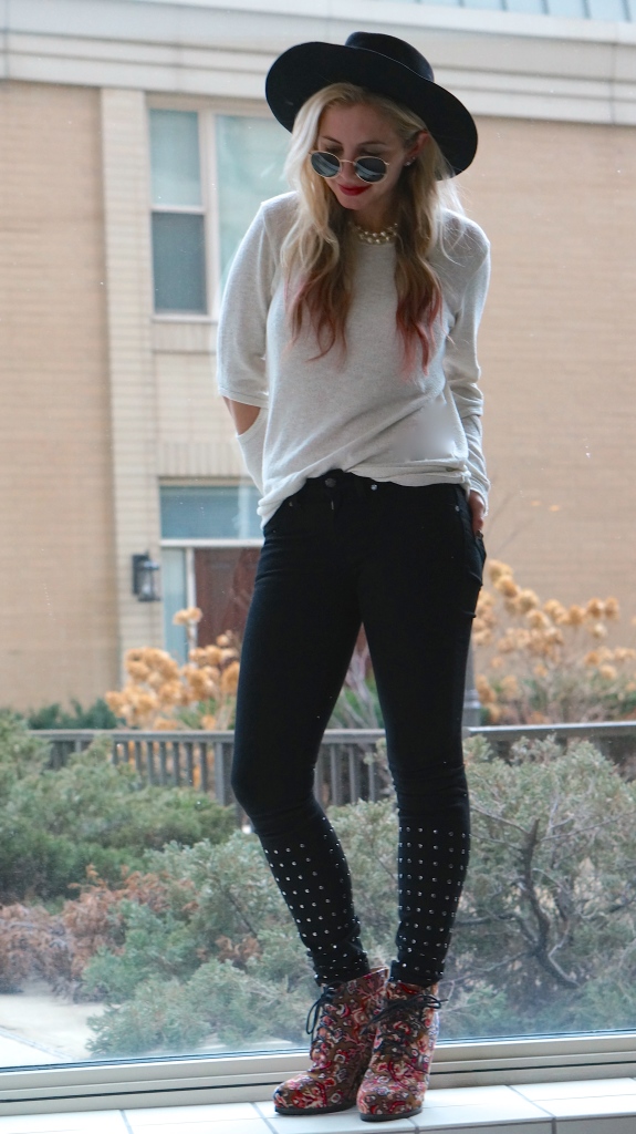 Henry and belle studded jeans and LNA durango elbow cutout sweater