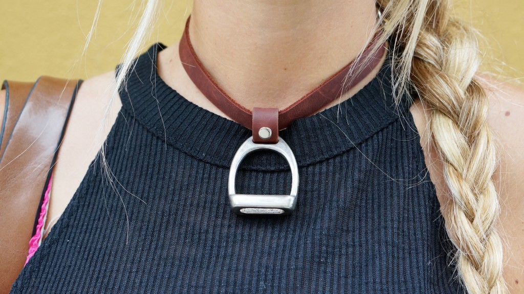 brown leather stirrup necklace