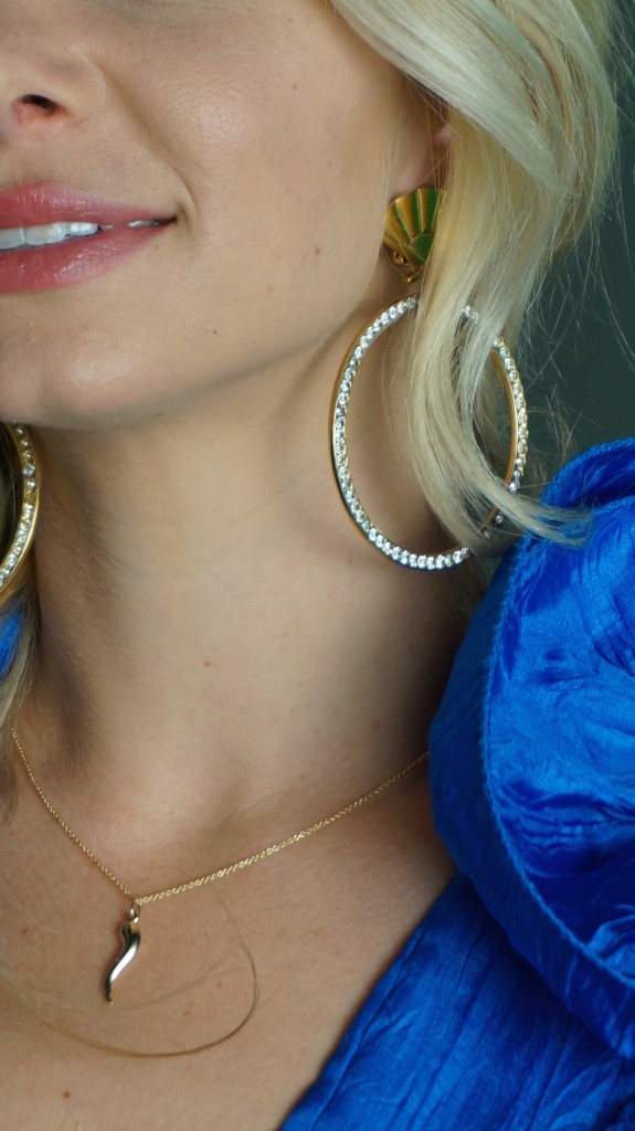 gold Italian horn necklace and karl lagerfeld vintage hoop earrings