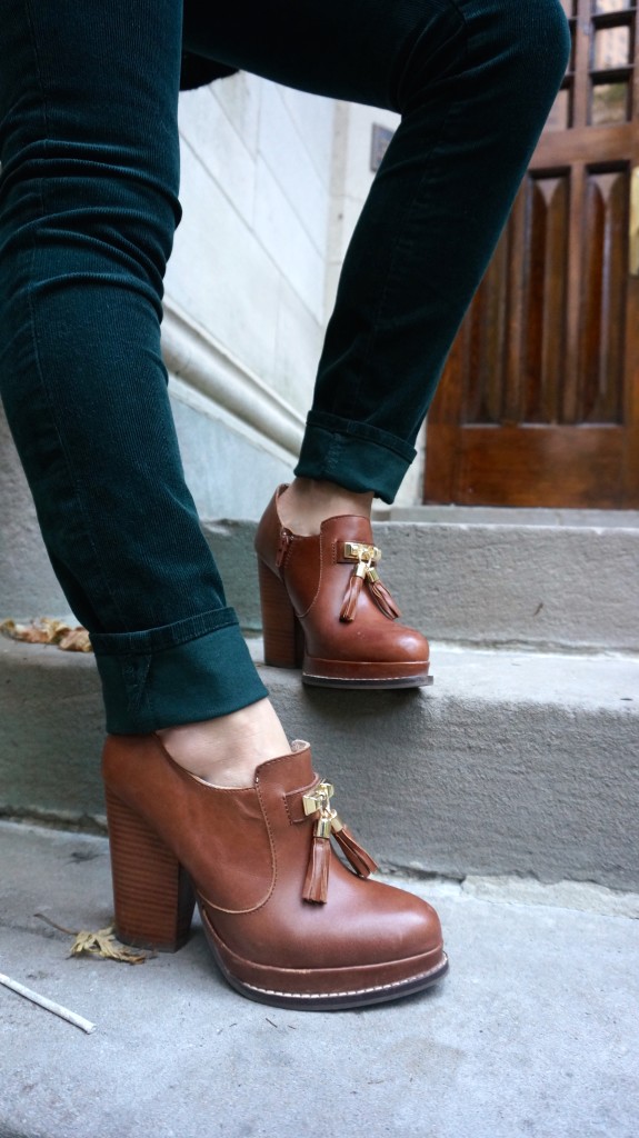 brown heels with tassels
