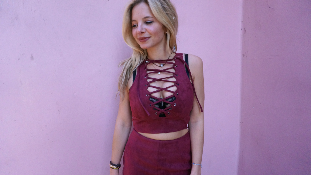 red suede lace up crop top