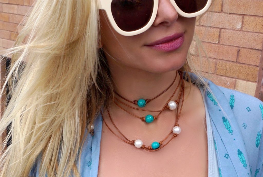 Pearl Turquoise and leather necklace